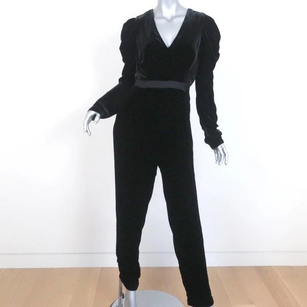 Ulla Johnson Jumpsuit Sabine Black Velvet Size 6 Long Sleeve V-Neck NEW - Picture 1 of 8